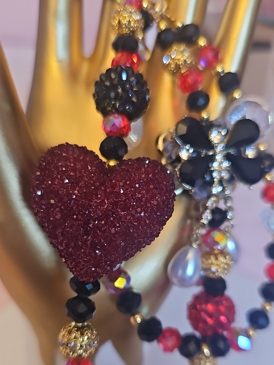 no brand Accessories - CHARMS: Red Heart Beaded Macaron Phone Charm